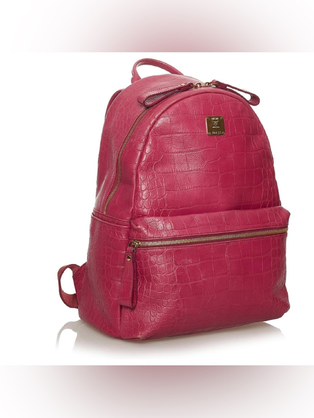 MCM Stark Large Fuchsia Croc-Embossed Leather Full Size Backpack